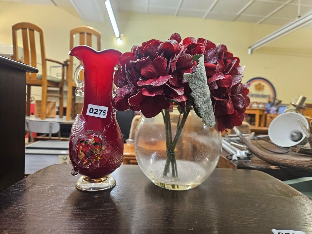 Lot 275 – Two Decorative Glass Vases Including a Murano Style Ruby Red Example