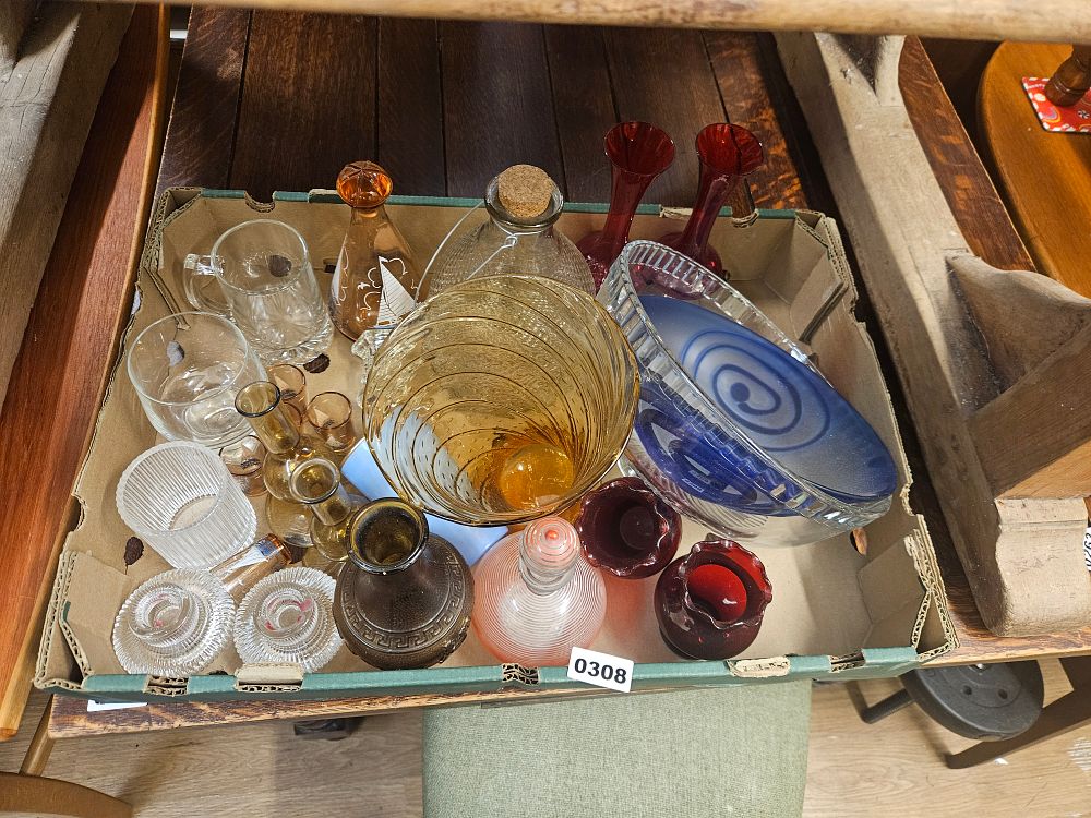 Lot 308 – An Assortment of 20th-Century Decorative and Functional Coloured and Clear Glassware