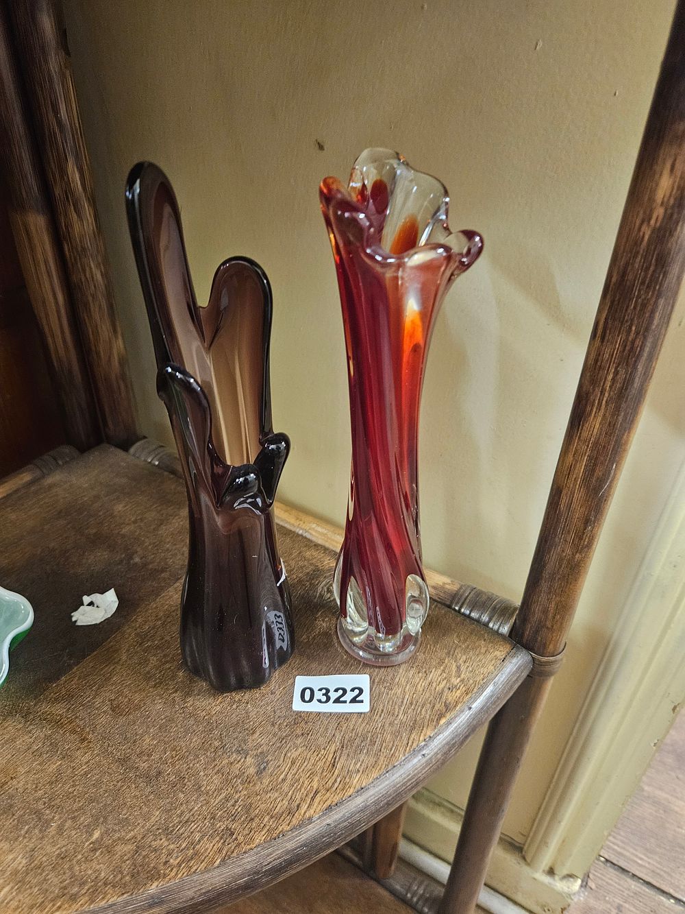 Lot 322 – Two Mid-Century Art Glass Vases including an Amberina Swung Glass Example
