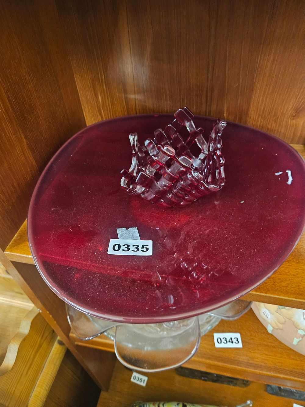 Lot 335 – A Large Ruby Red Glass Platter plus 1 other