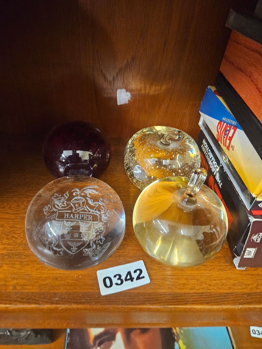 Lot 342 – A Group of Four Decorative Art Glass Paperweights Including Bullicante and Etched Examples