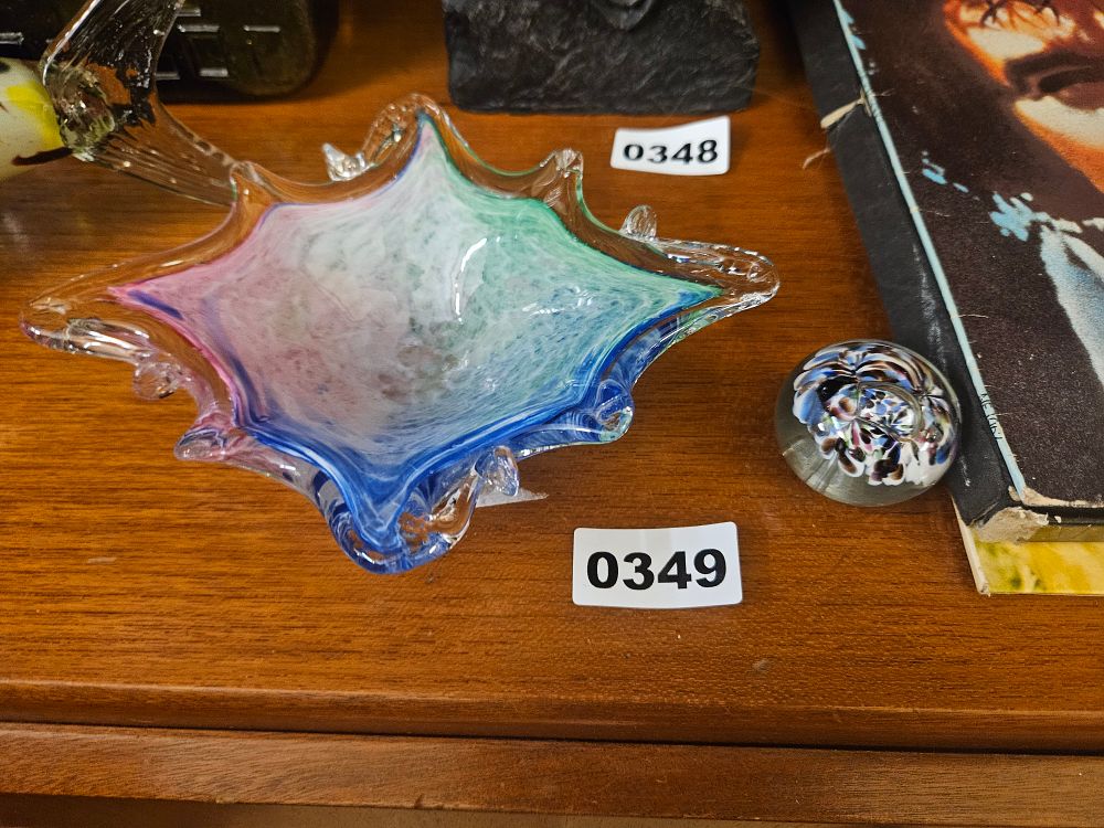 Lot 349 – Two Pieces of Art Glass Including an Attributed Murano Starfish Bowl and a Scramble Paperweight