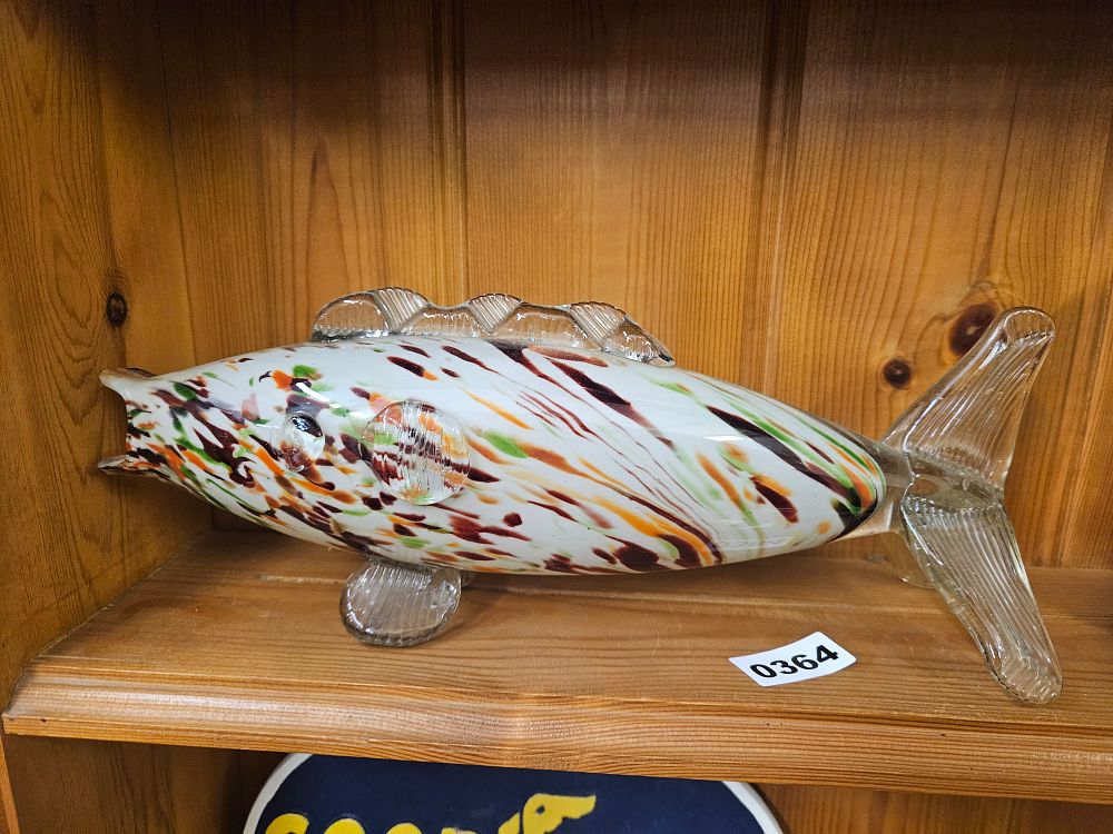 Lot 364 – A large mid-century Italian style multicoloured spatter glass fish sculpture