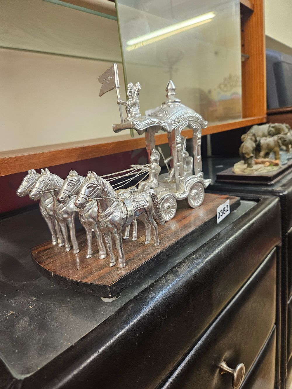Lot 382 – An Indian White Metal Miniature Model of a Krishna Arjun Rath Chariot