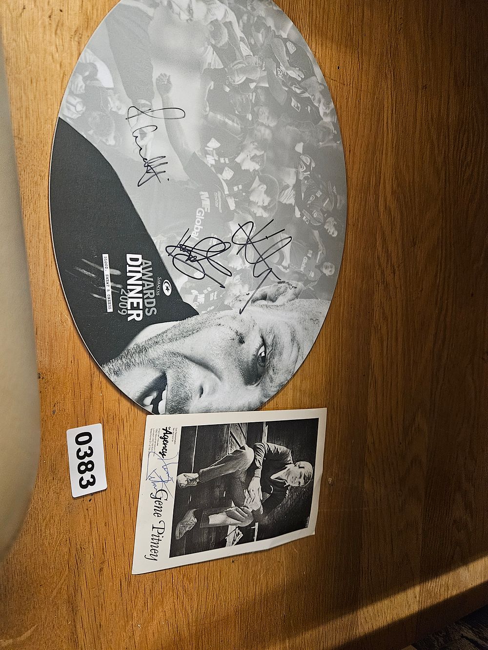 Lot 383 – Two Pieces of Autographed Memorabilia comprising a Saracens Rugby Club 2009 Awards Card and a Gene Pitney Signed Photograph