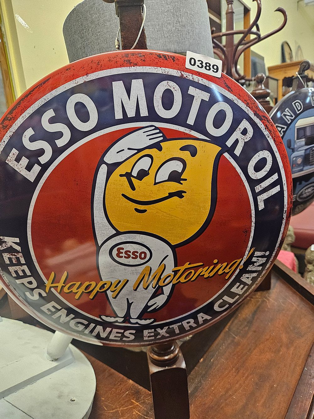 Lot 389 – Modern Circular Esso Motor Oil Advertising Sign Featuring Esso Boy Mascot