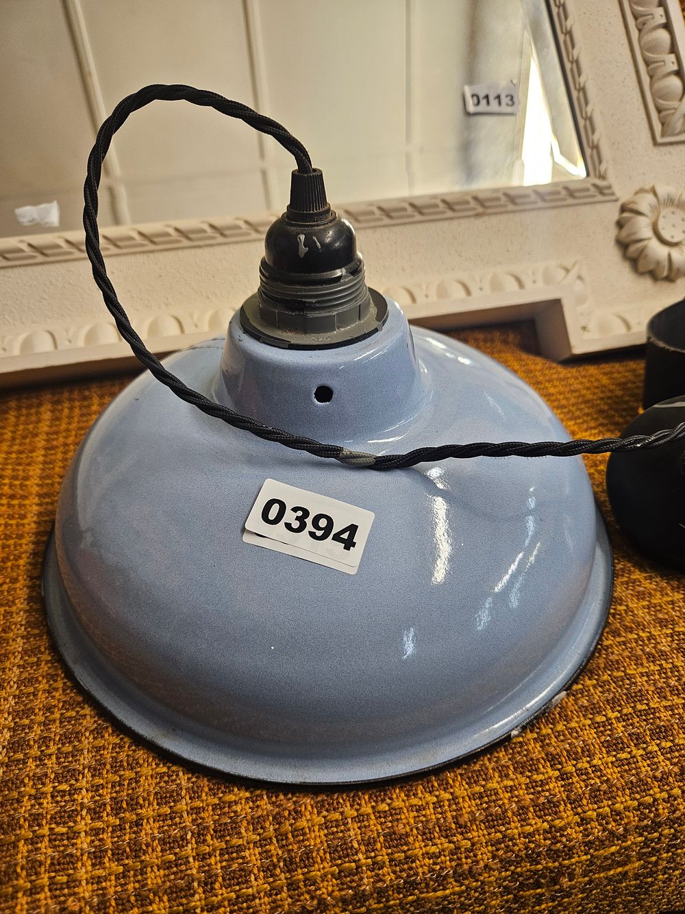 Lot 394 – A mid-20th-century industrial style blue enamel pendant light