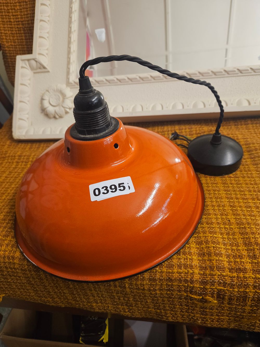 Lot 395 – Contemporary Industrial Style Orange Enamel Pendant Light