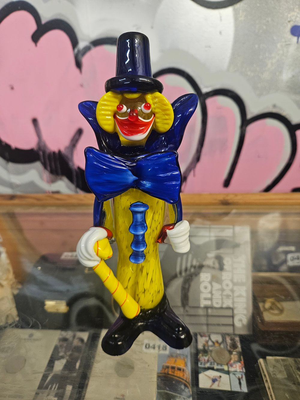 Lot 405 – A Large Murano-Style Art Glass Clown Figurine with Candy Cane