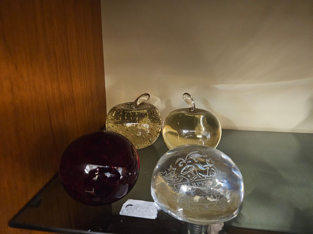Lot 210 – A Collection of Mid-Century and Commemorative Glass Paperweights including Apple Forms