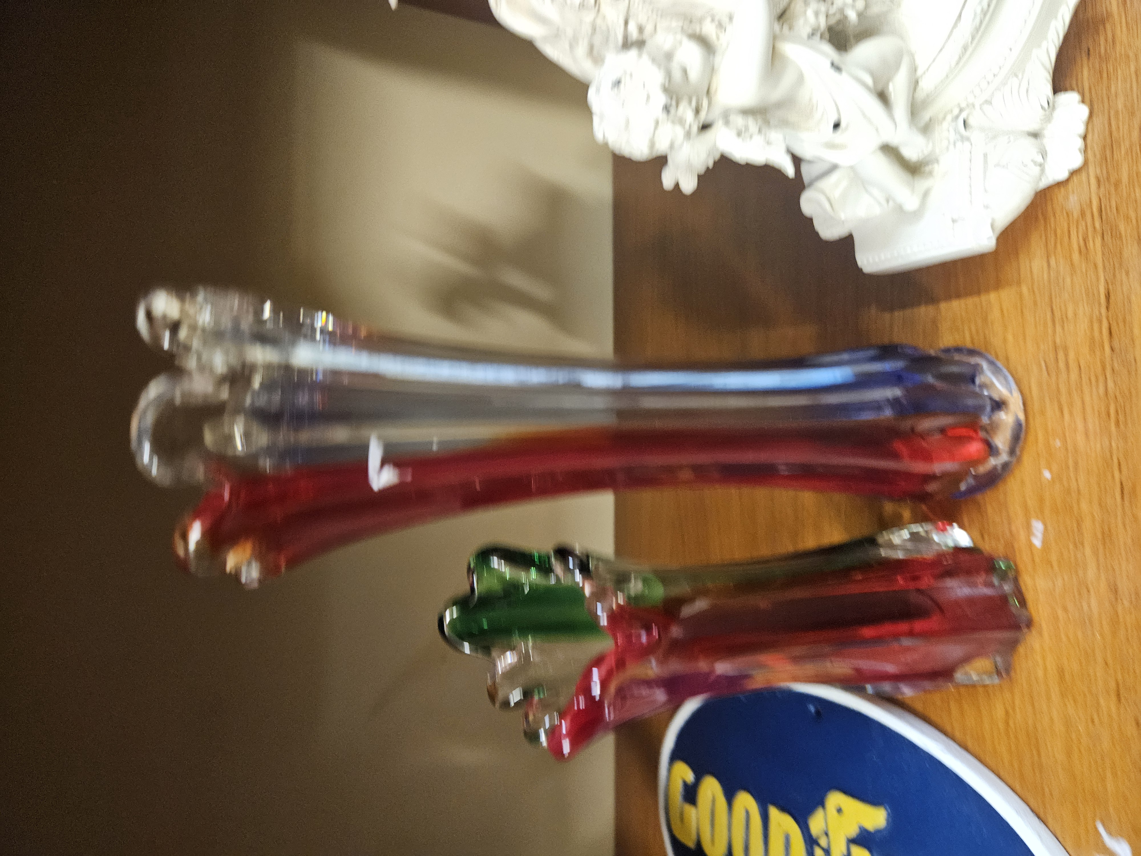A Trio of Decorative Items Including Two Murano Style Sommerso Art Glass Vases and a Classical Figural Sculpture