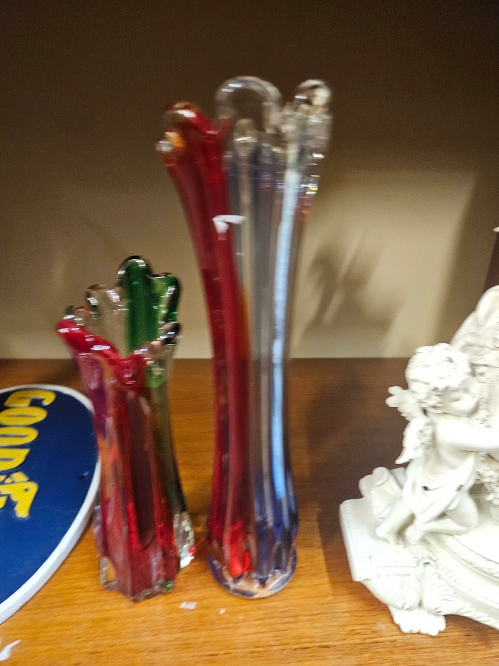 Lot 220 – A Trio of Decorative Items Including Two Murano Style Sommerso Art Glass Vases and a Classical Figural Sculpture