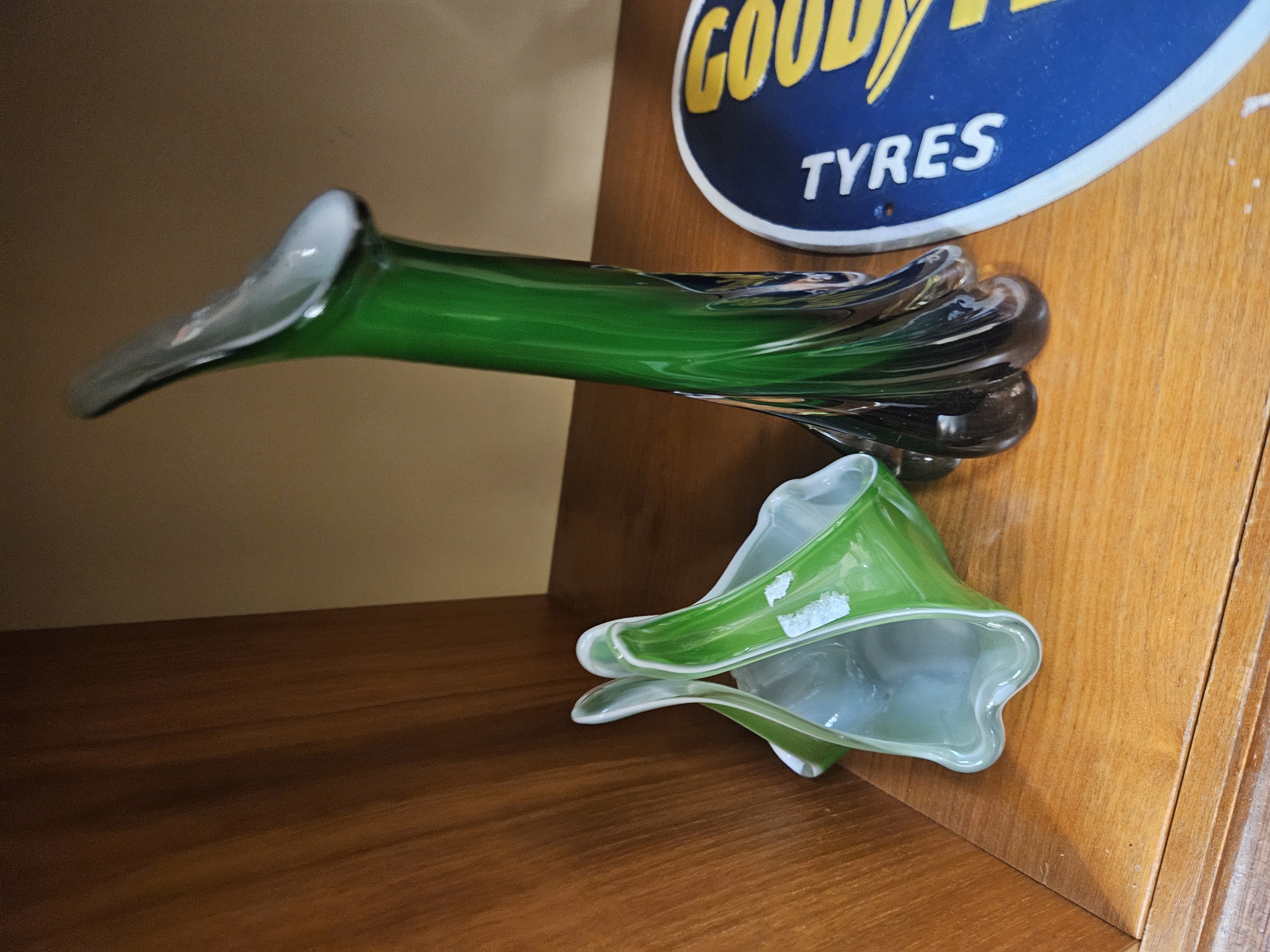 Mid-century Murano Style Hand-blown Cased Art Glass Calla Lily Vase