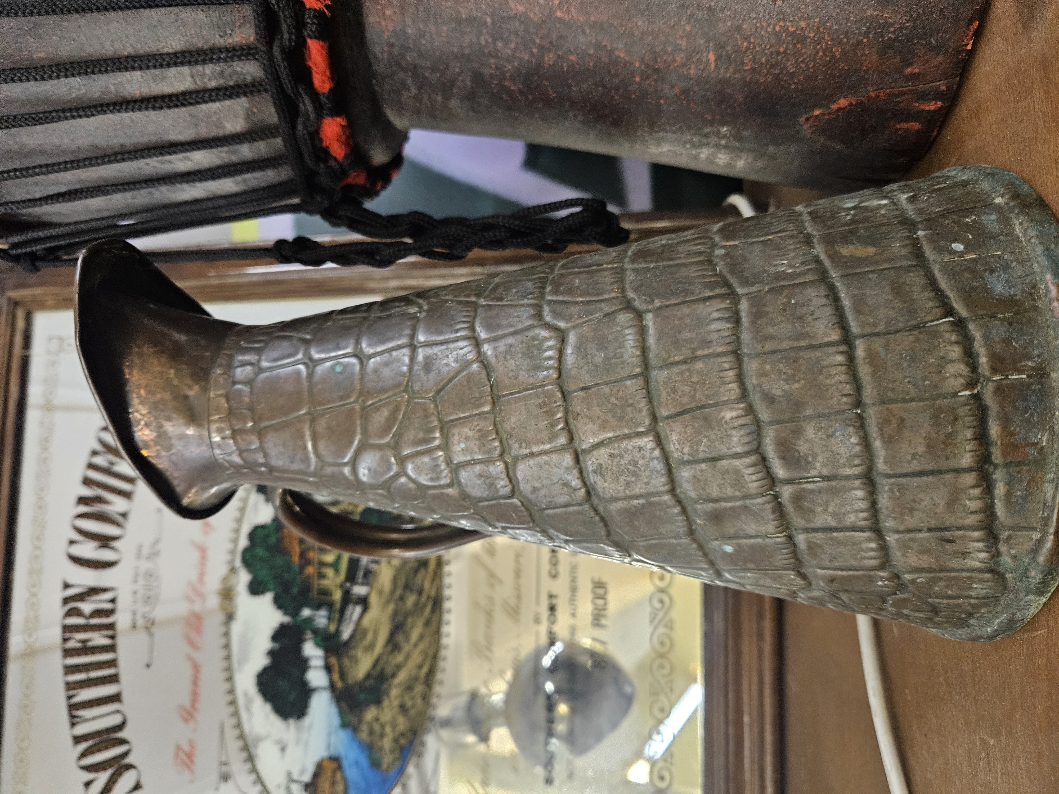 Arts and Crafts Style Copper Jug with Crocodile Skin Pattern