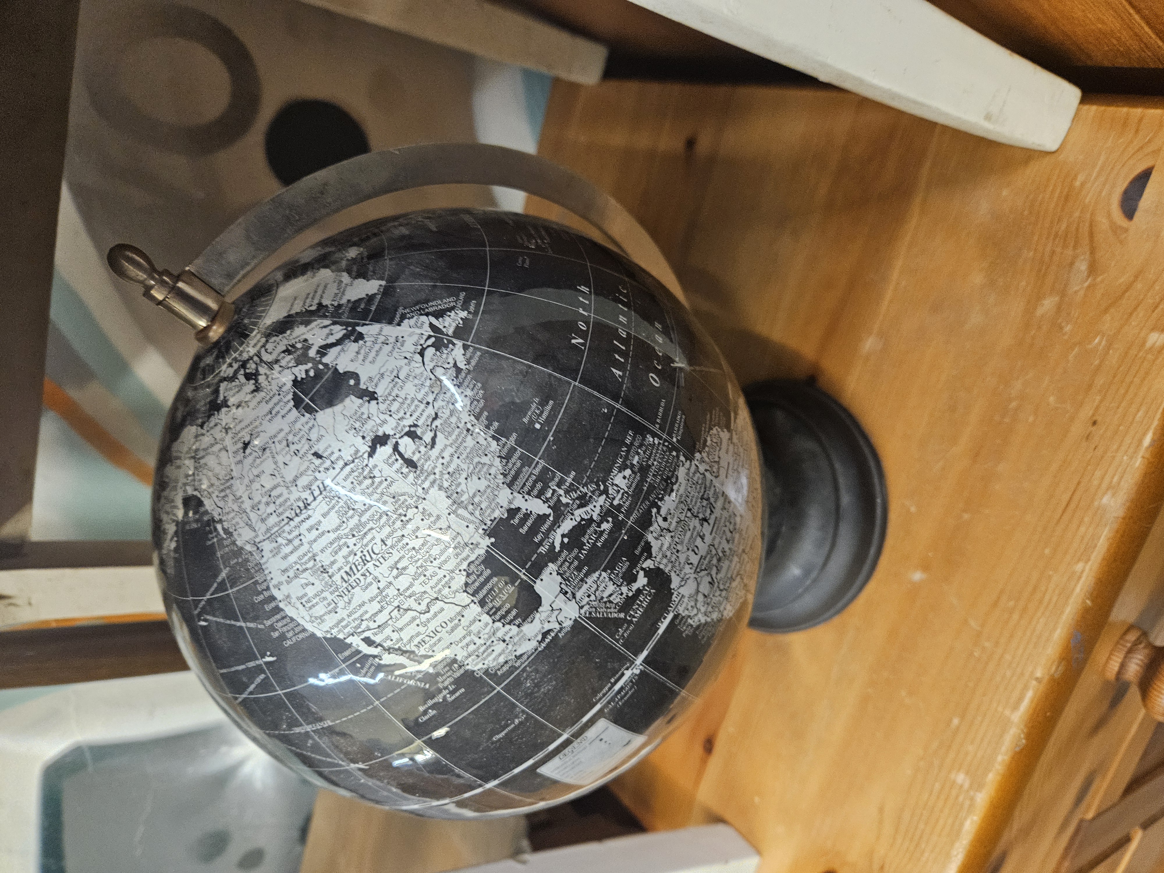 Contemporary Decorative Monochromatic World Globe with Metal Stand