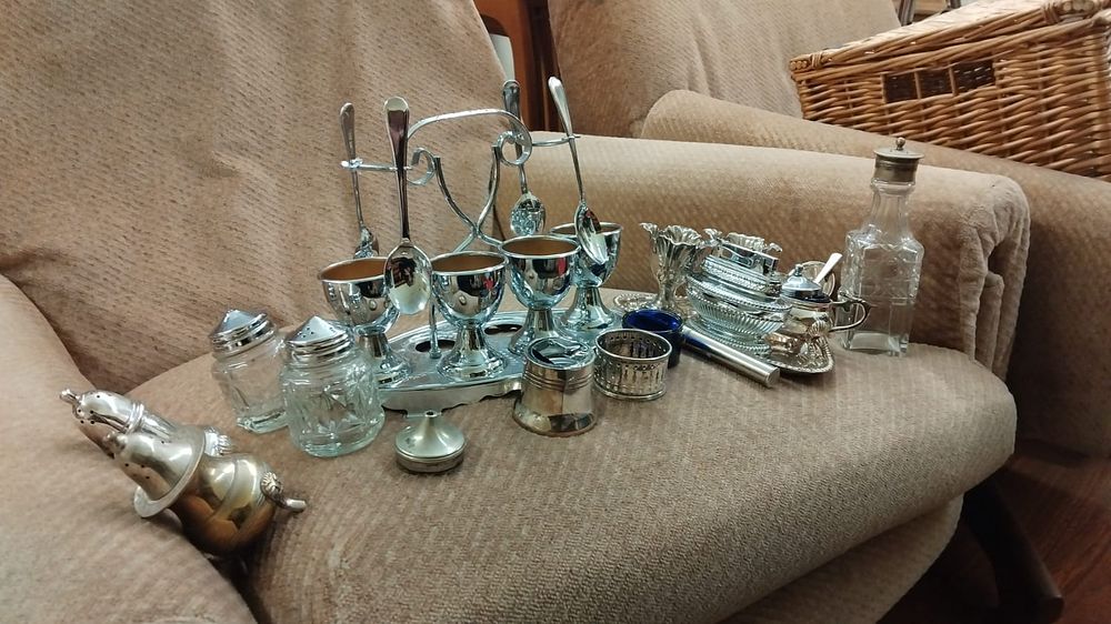 Lot 257 – A Collection of Silver-Plated and Glass Tablewares Including an Egg Cruet Set