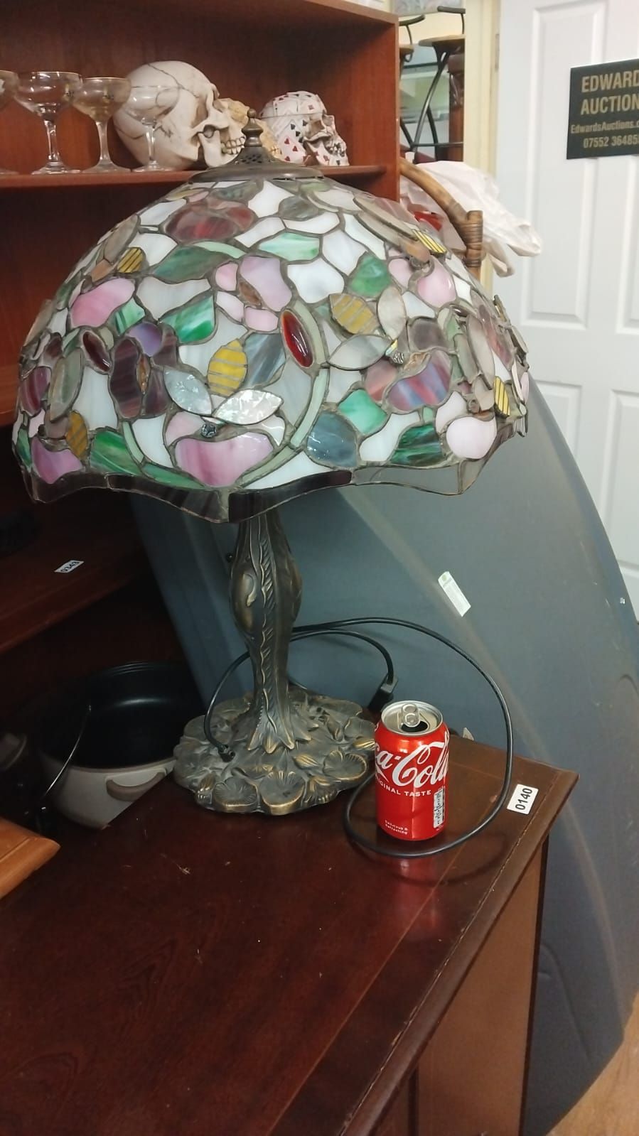 Lot 290 – A large Tiffany style leaded stained glass table lamp af