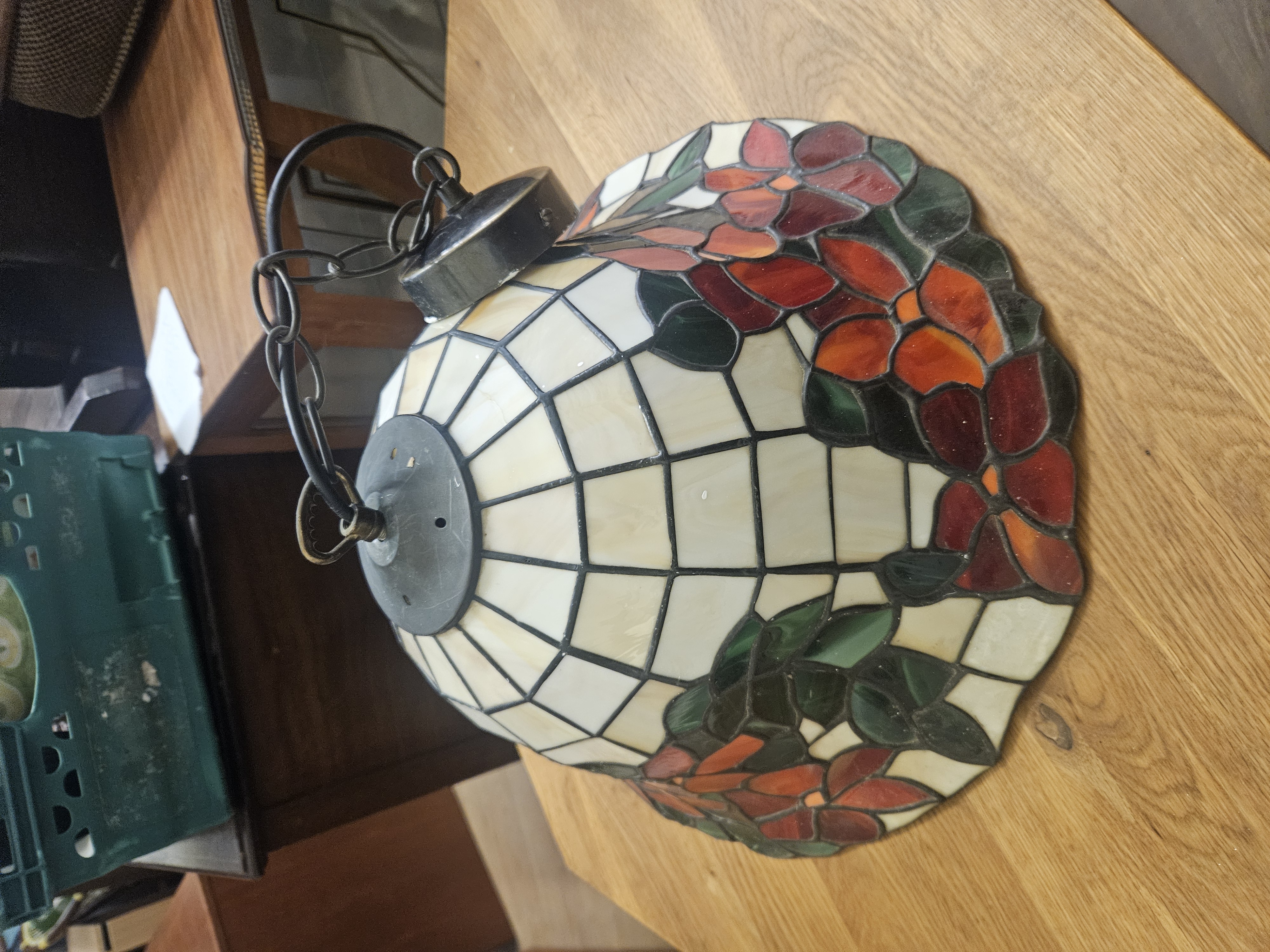 A Tiffany-Style Stained Leaded Glass Pendant Lampshade