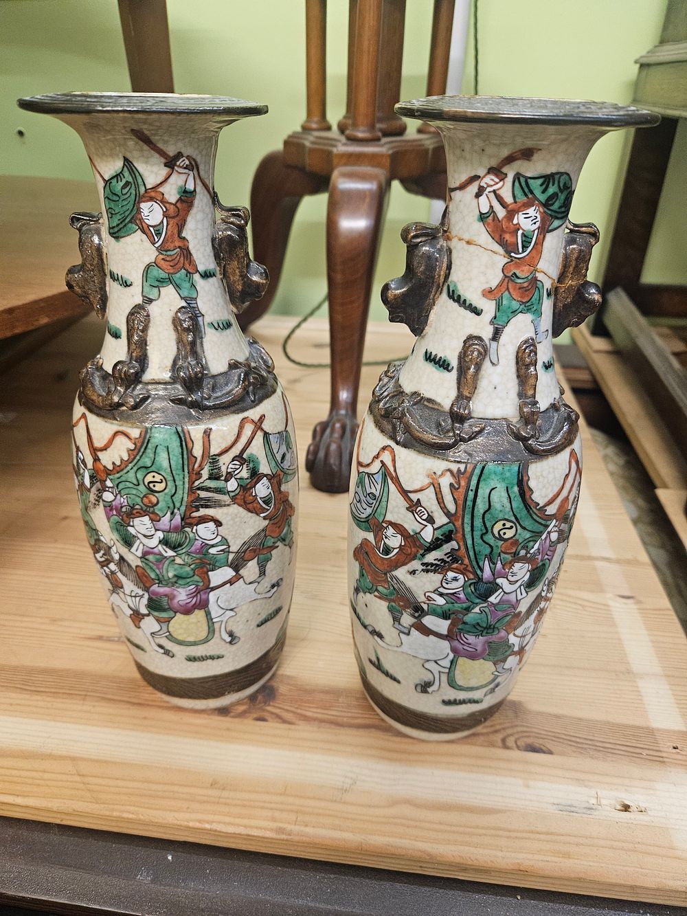 Lot 202 – A Pair of Chinese Nanking Style Crackle-Glaze Warrior Vases