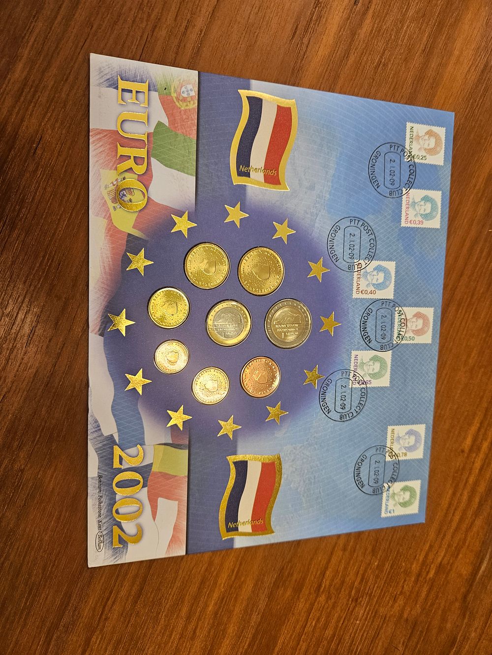 Lot 243 – NL 2002 Full Euro Set and Stamp Commemorative Card, Benham