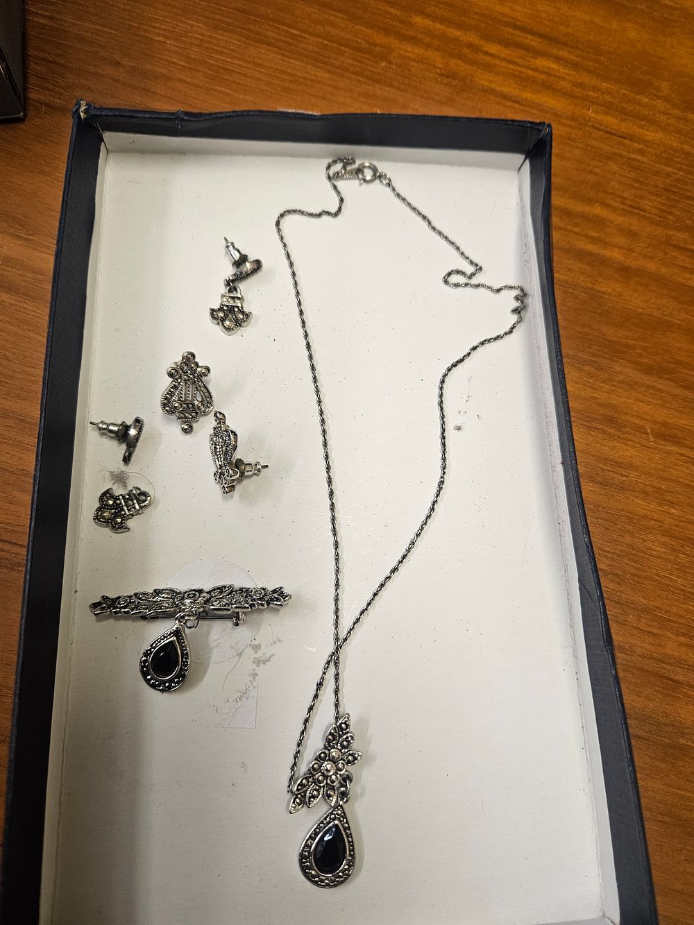 Lot 250 – A Collection of Sterling Silver Marcasite and Black Stone Jewellery