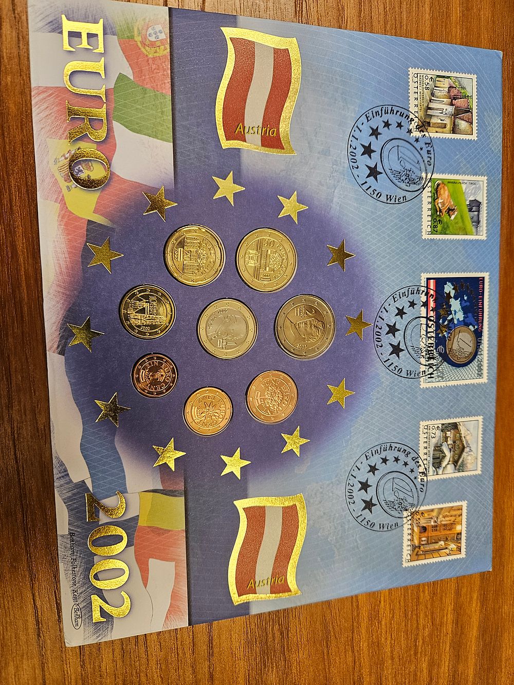Lot 265 – AT 2002 Euro Coin and Stamp Set, Base Metal, Benham