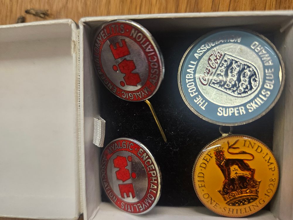 Lot 290 – A Collection of Vintage Enamel Pins and a Modified 1928 British Shilling Coin Badge