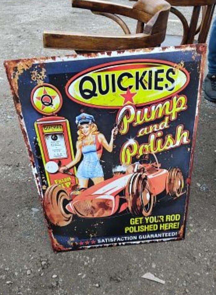 Lot 151 – Modern Retro-Style Quickies Pump and Polish Novelty Advertising Sign