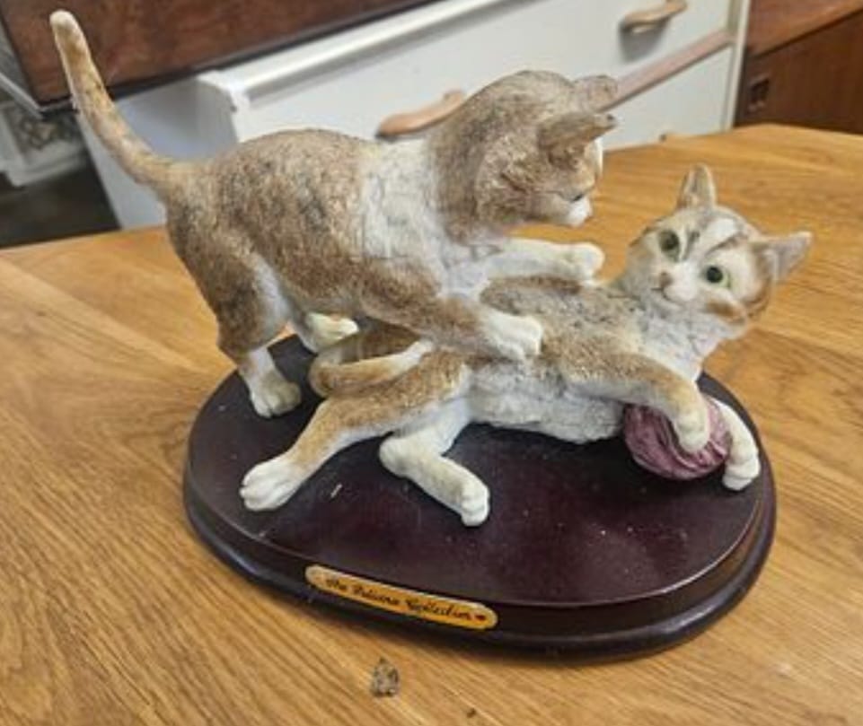 A Juliana Collection Figurine of Two Kittens Playing with a Ball of Yarn