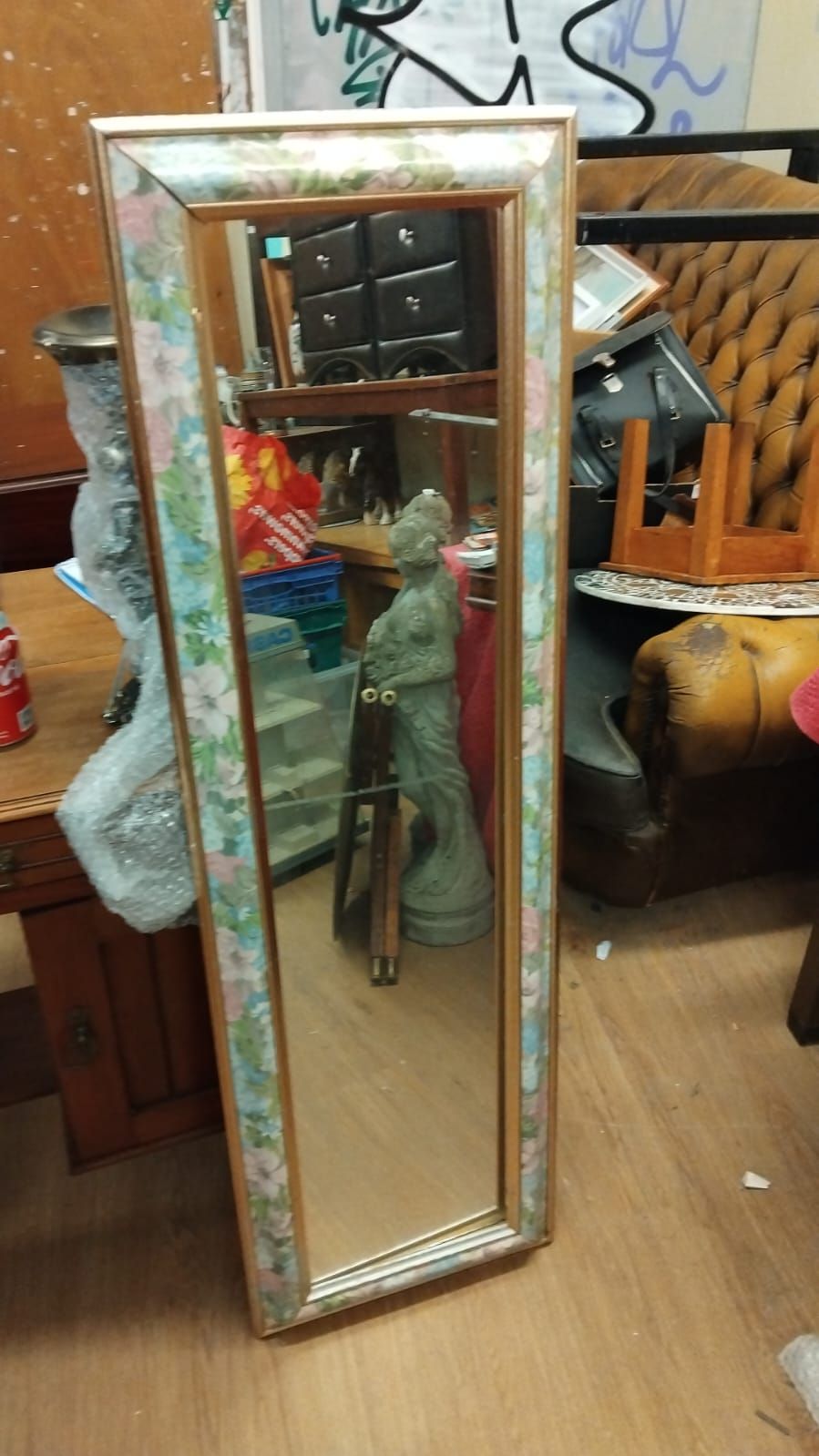 Lot 166 – Rectangular Wall Mirror with Floral Patterned Inset
