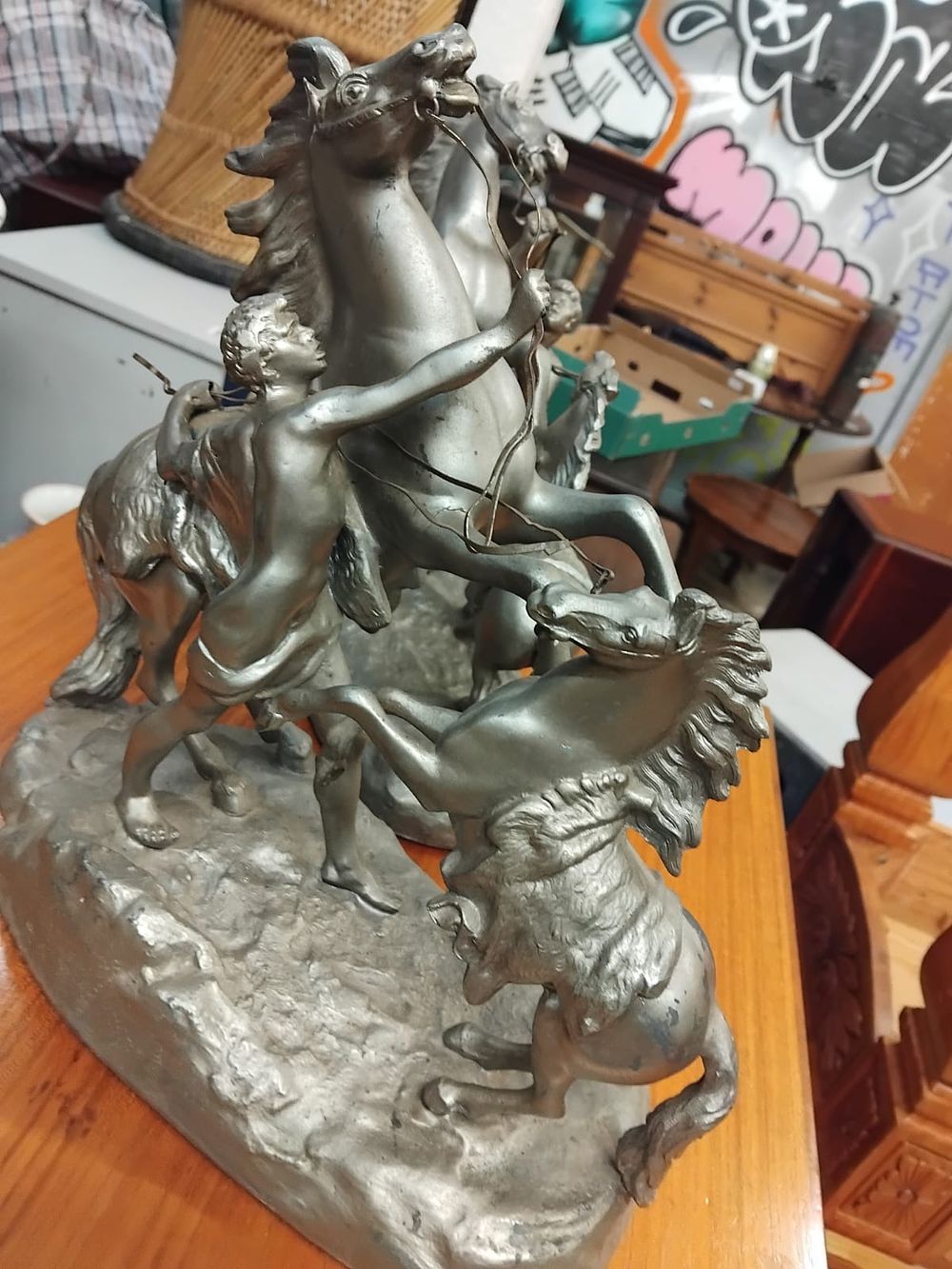 Lot 168 – A Pair of Late 19th or Early 20th-Century Silvered Spelter Marly Horses After Guillaume Coustou