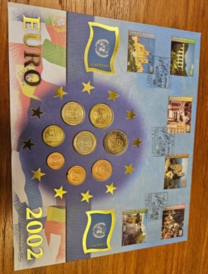 Lot 210 – EU 2002 Mixed Denominations Euro Coin and Stamp Set, Base Metal