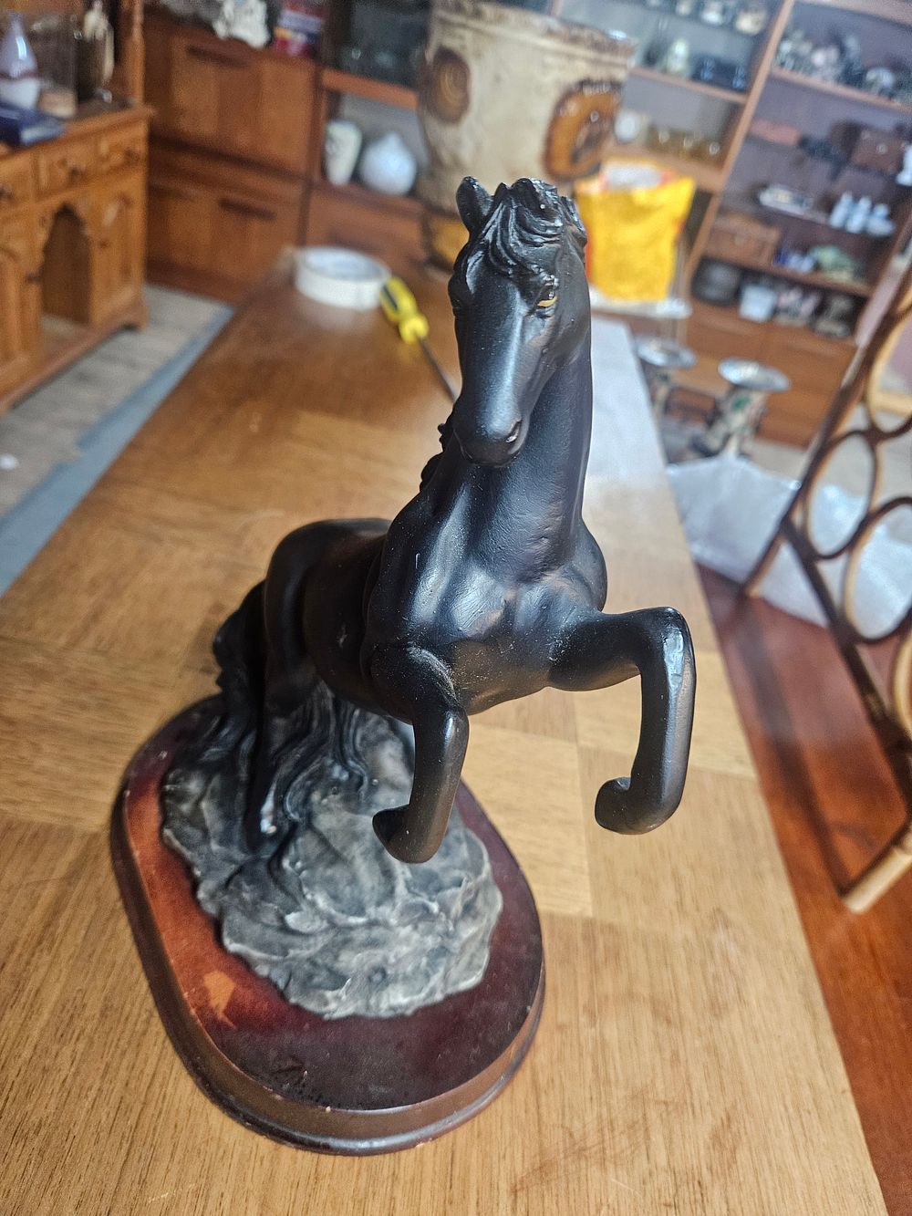 Lot 155 – A Contemporary Composite Sculpture of a Rearing Horse on a Wooden Plinth