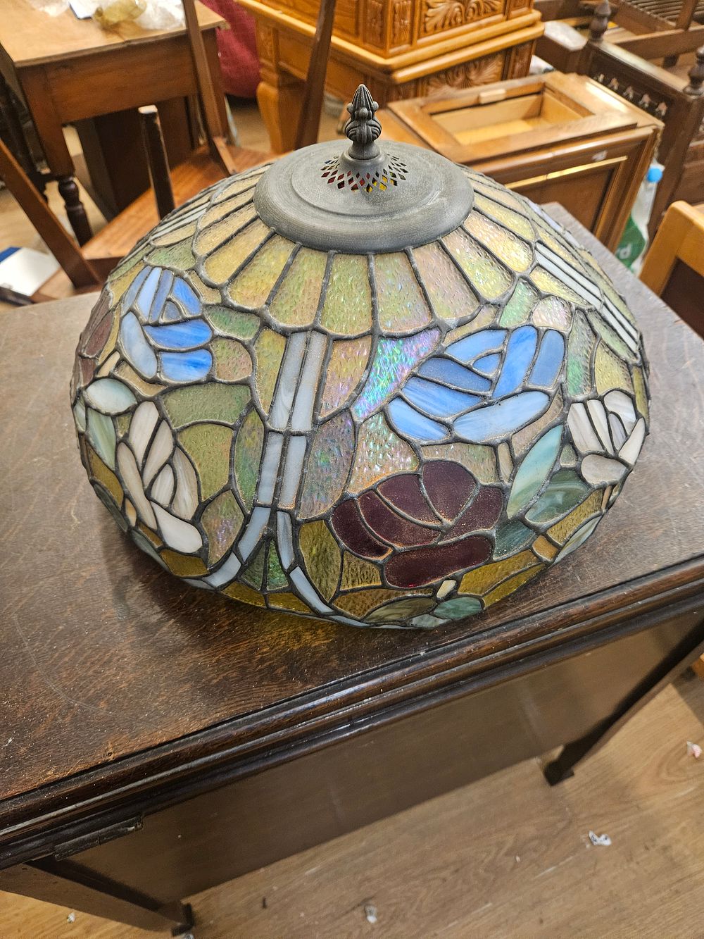 Lot 166 – A Tiffany-style leaded glass floral design lampshade