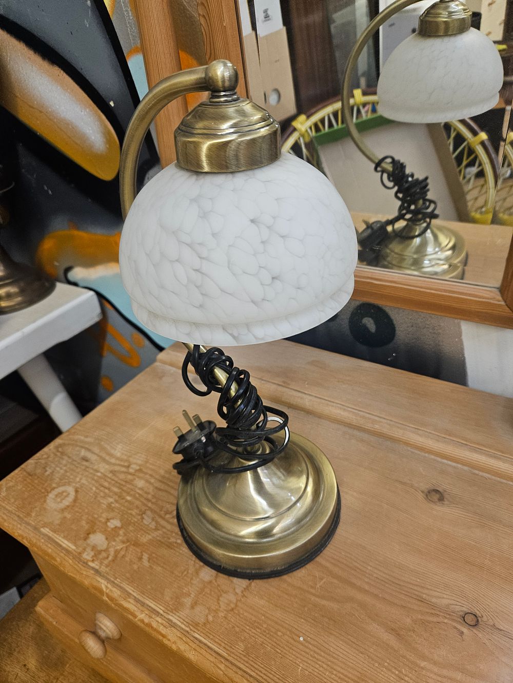 Lot 182 – An Art Nouveau Style Brass Toned Wall Sconce with Textured Glass Shade