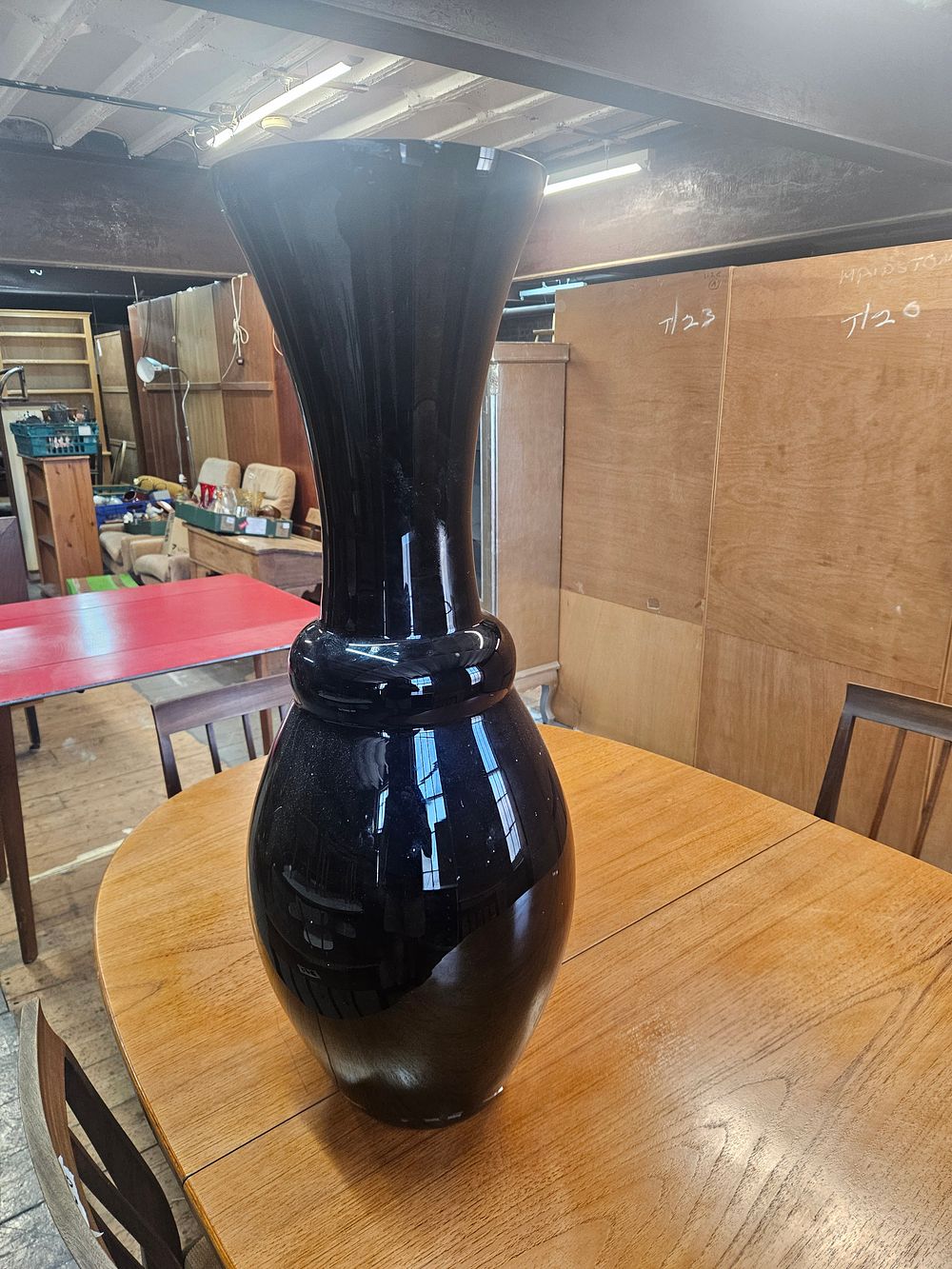 Lot 195 – Large Hand-Blown Opaque Black Glass Floor Vase in the Style of Murano