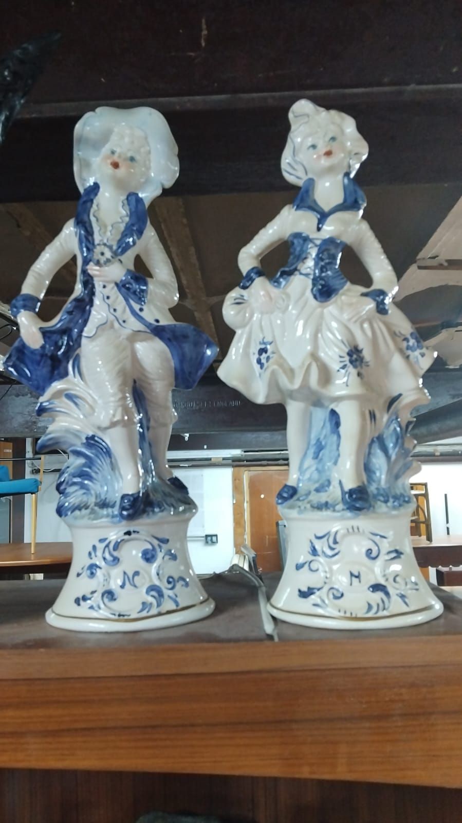 Lot 203 – A Pair of Blue and White Glazed Ceramic Figurines in the 18th-Century Gallant Style