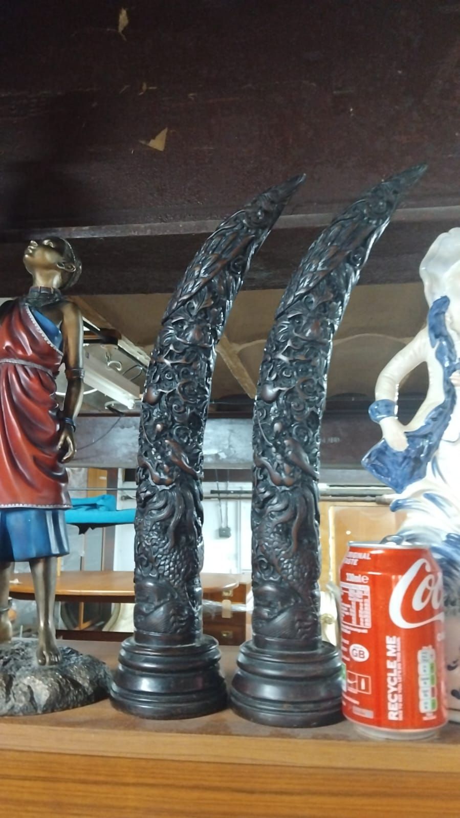 Lot 204 – A Pair of Large Chinese Style Carved Resin Decorative Tusks