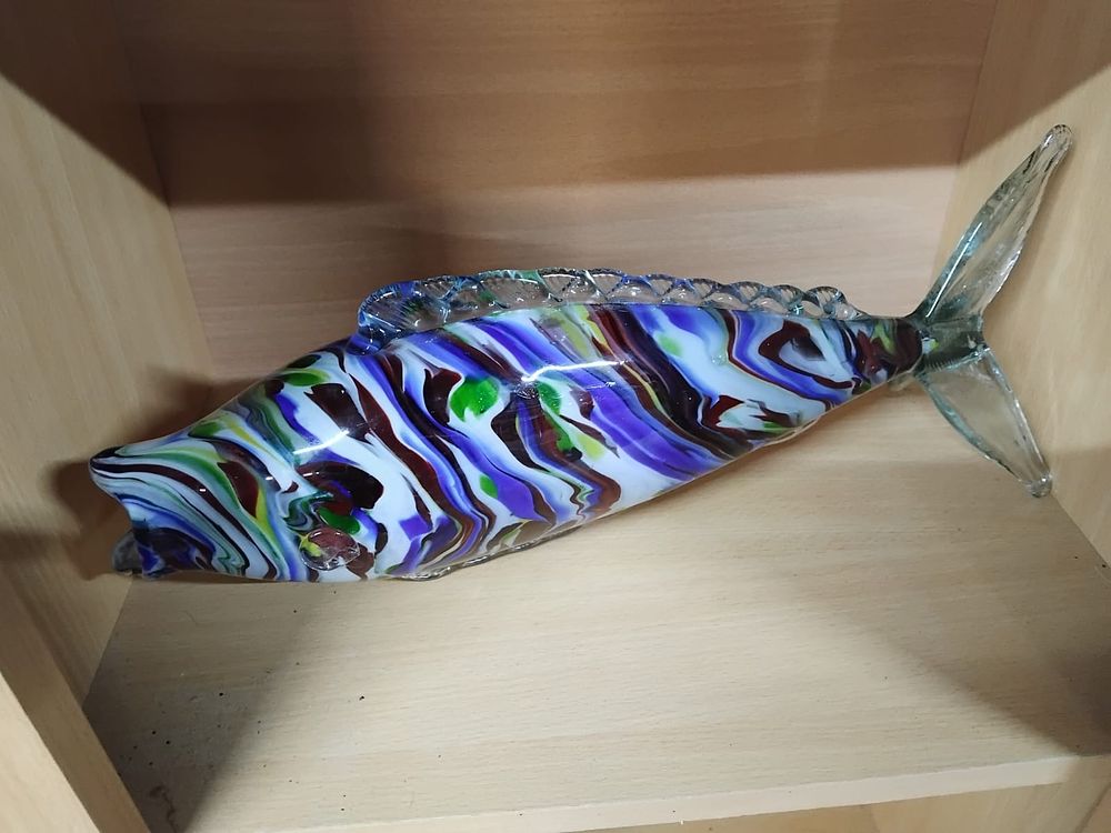 Lot 210 – A large Murano-style multi-coloured hand-blown art glass fish sculpture