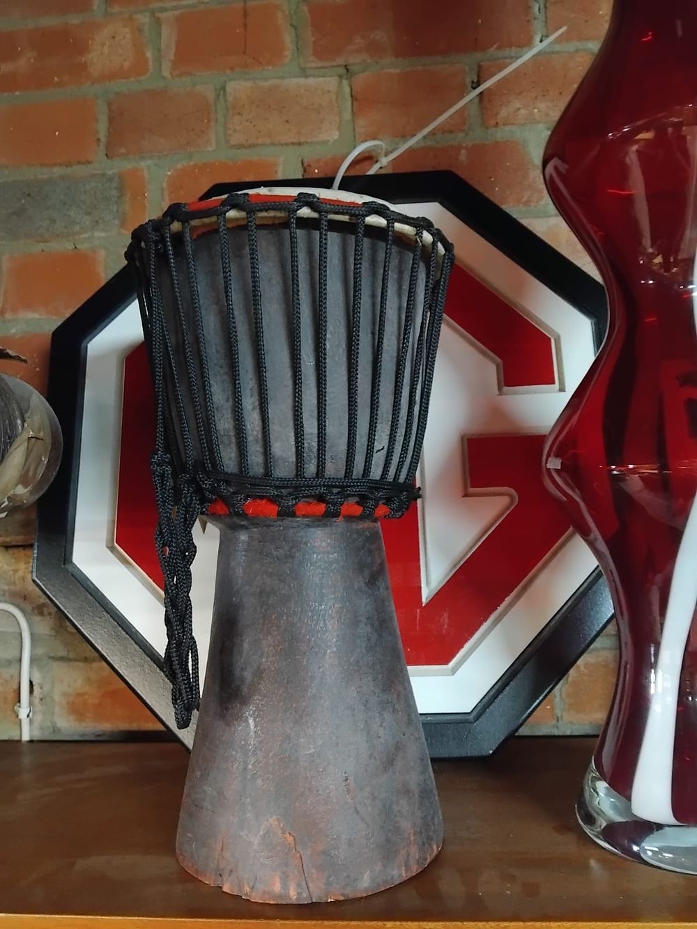 Lot 211 – Traditional Hand-Carved Wooden Djembe Hand Drum with Rope Tensioning