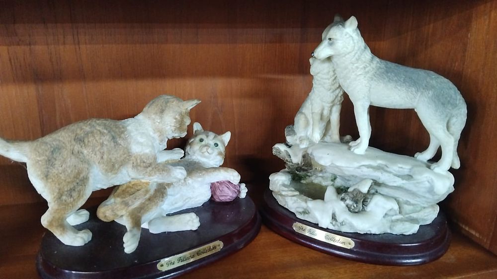 Lot 216 – A Pair of The Juliana Collection Resin Animal Figurines, Cats and Wolves