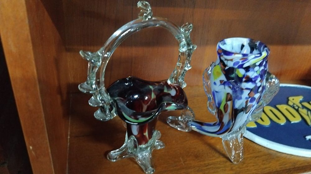 Lot 220 – Two pieces of mid-20th-century end-of-day art glass including a footed basket and a fish vase