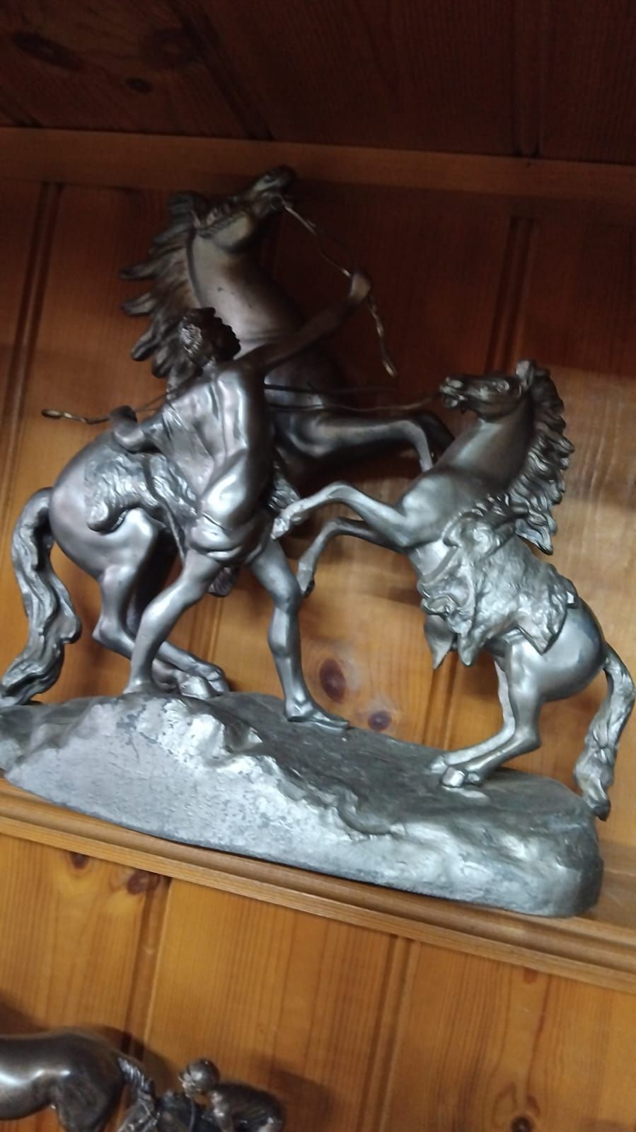 Lot 231 – A Pair of Silvered Metal Figure Groups of Men with Stallions