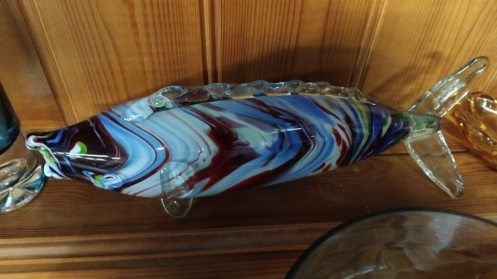 Lot 241 – A Mid-Century Style Multicoloured Marbled Art Glass Fish Figurine