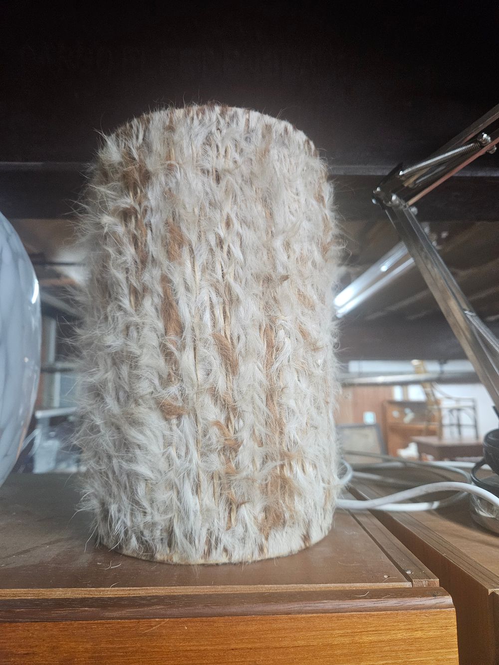 Lot 246 – An African Drum Style Shaggy Textile Lampshade