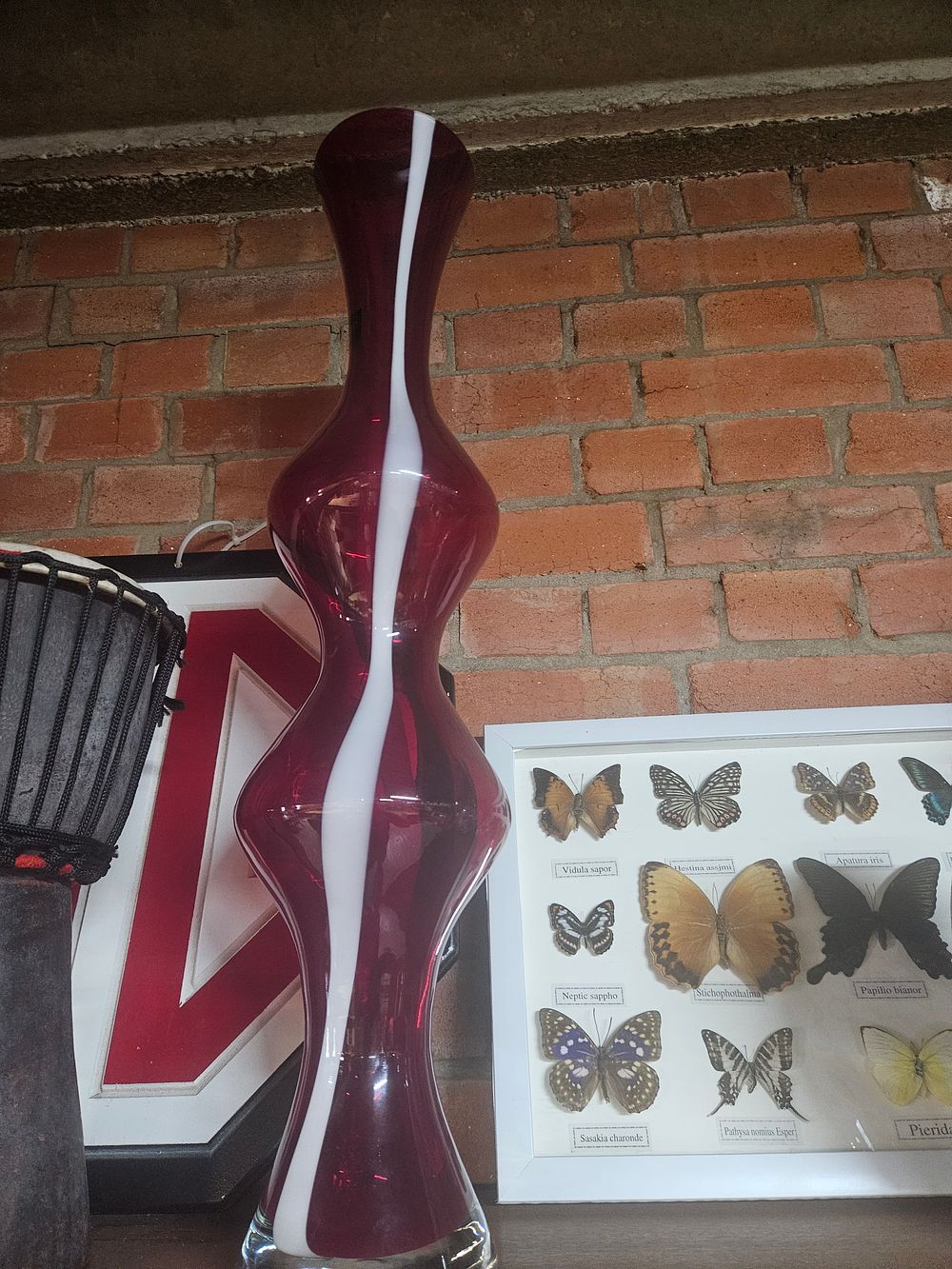 Lot 259 – Large Italian Murano Style Ruby Red Art Glass Vase with Internal White Ribbon Trail