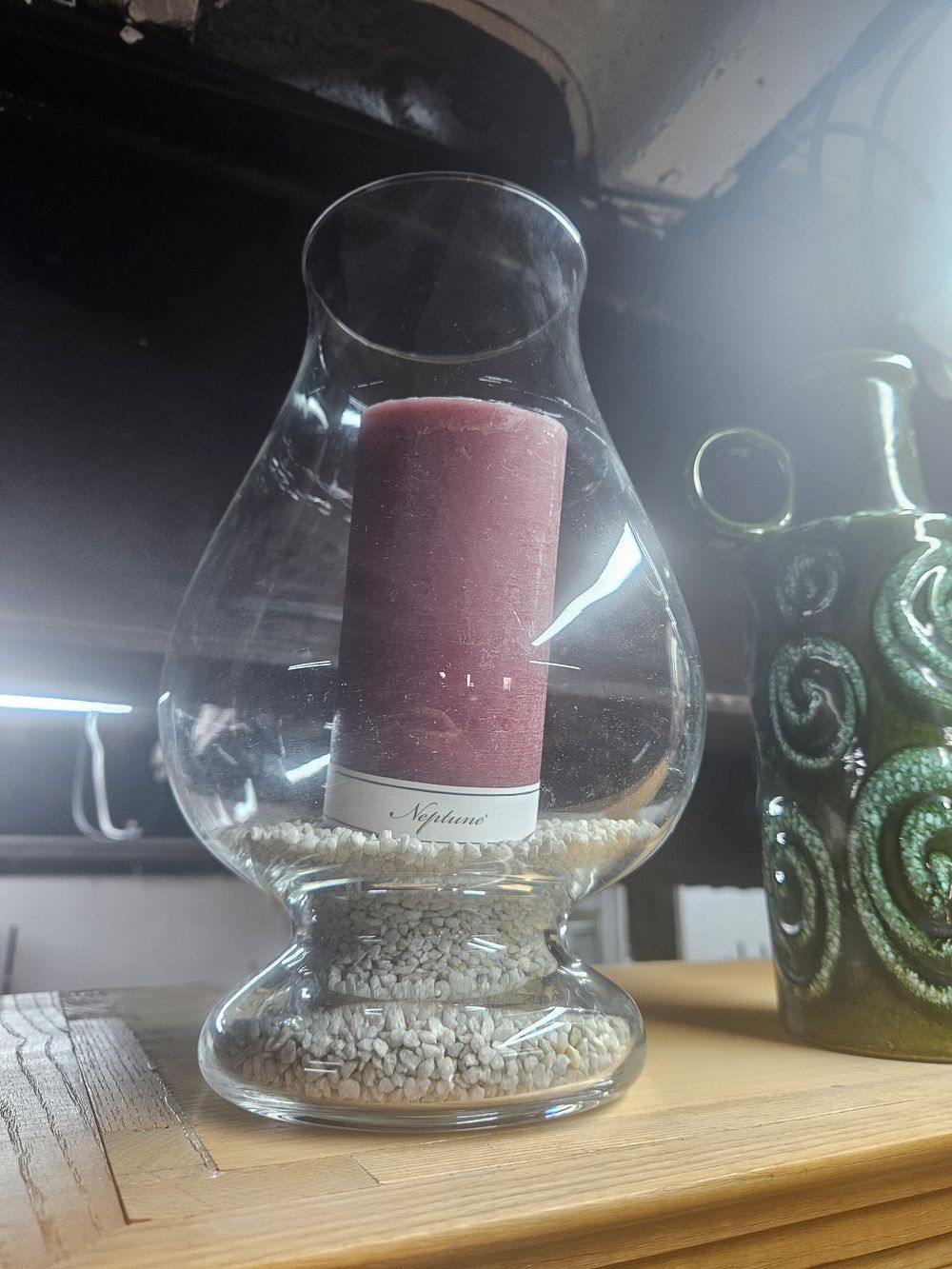 Lot 263 – Two Decorative Items comprising a Glass Hurricane Lamp and a Green Ceramic Vessel