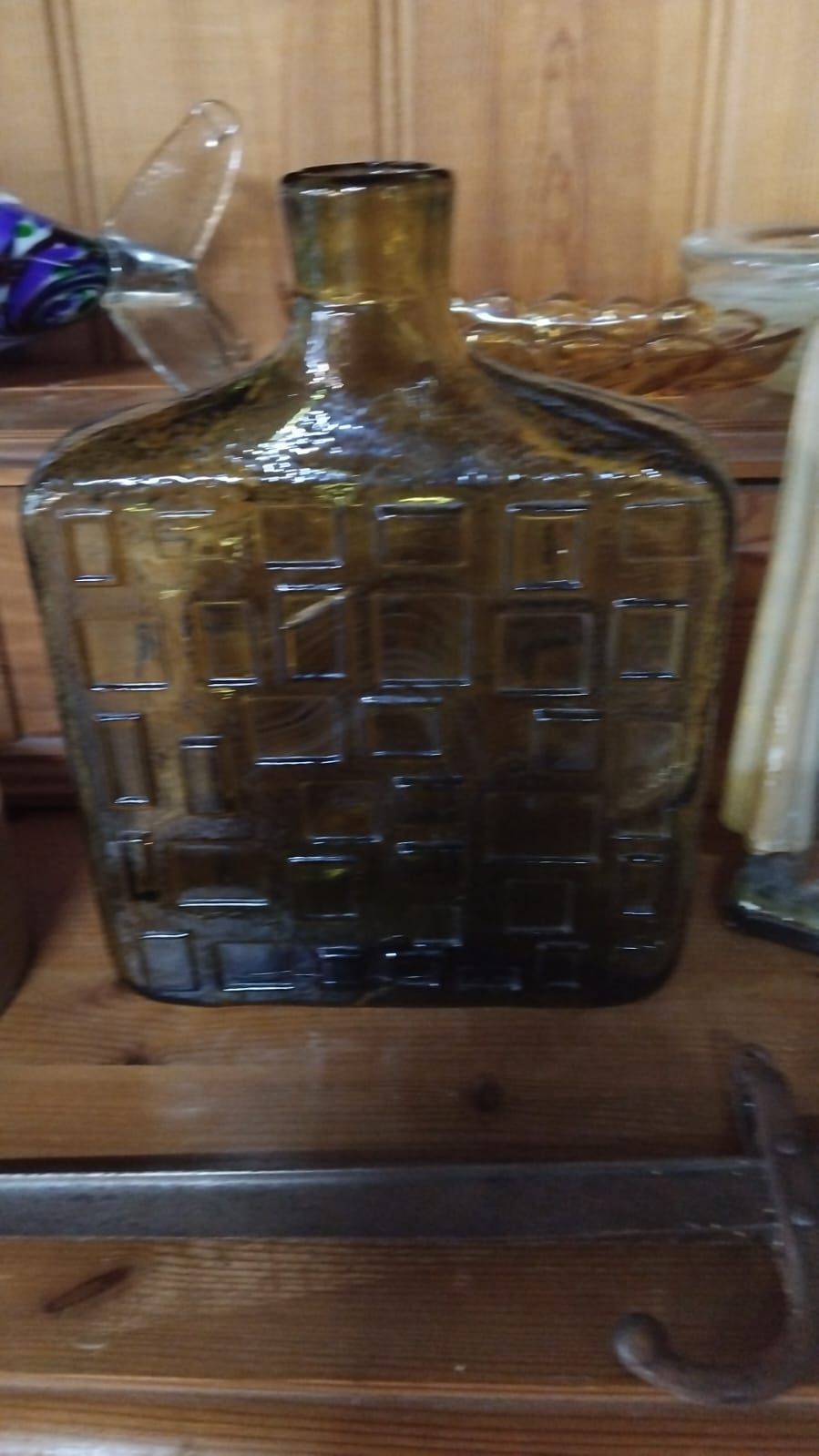 Lot 269 – Mid-Century Modern Olive Green Brutalist Textured Glass Bottle