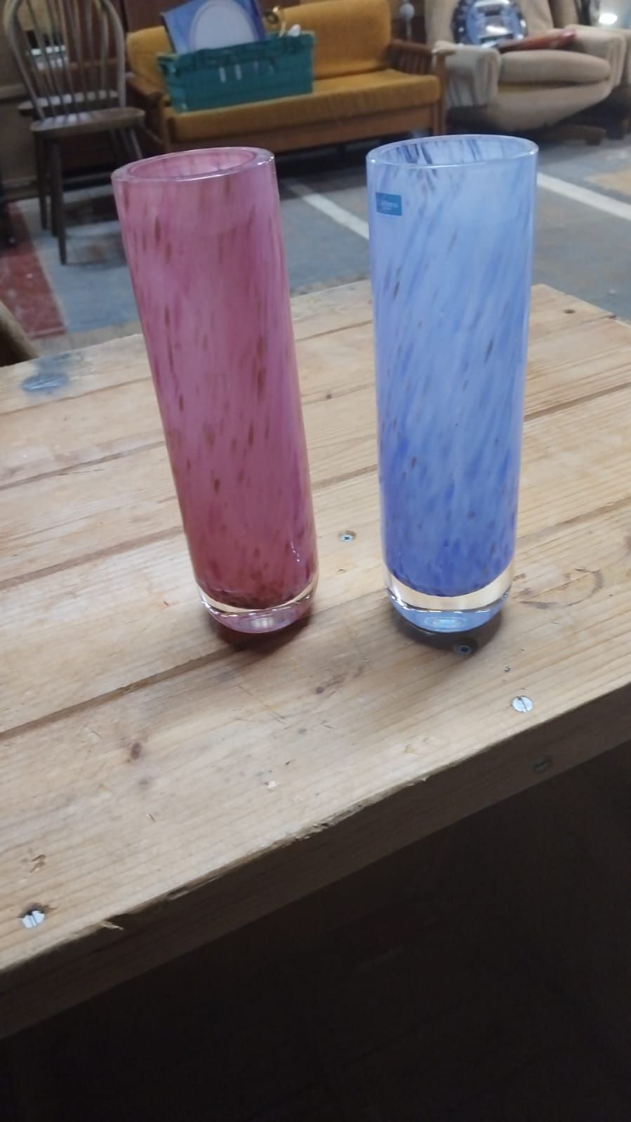 Lot 289 – A Pair of caithness Contemporary Mottled Art Glass Cylinder Vases