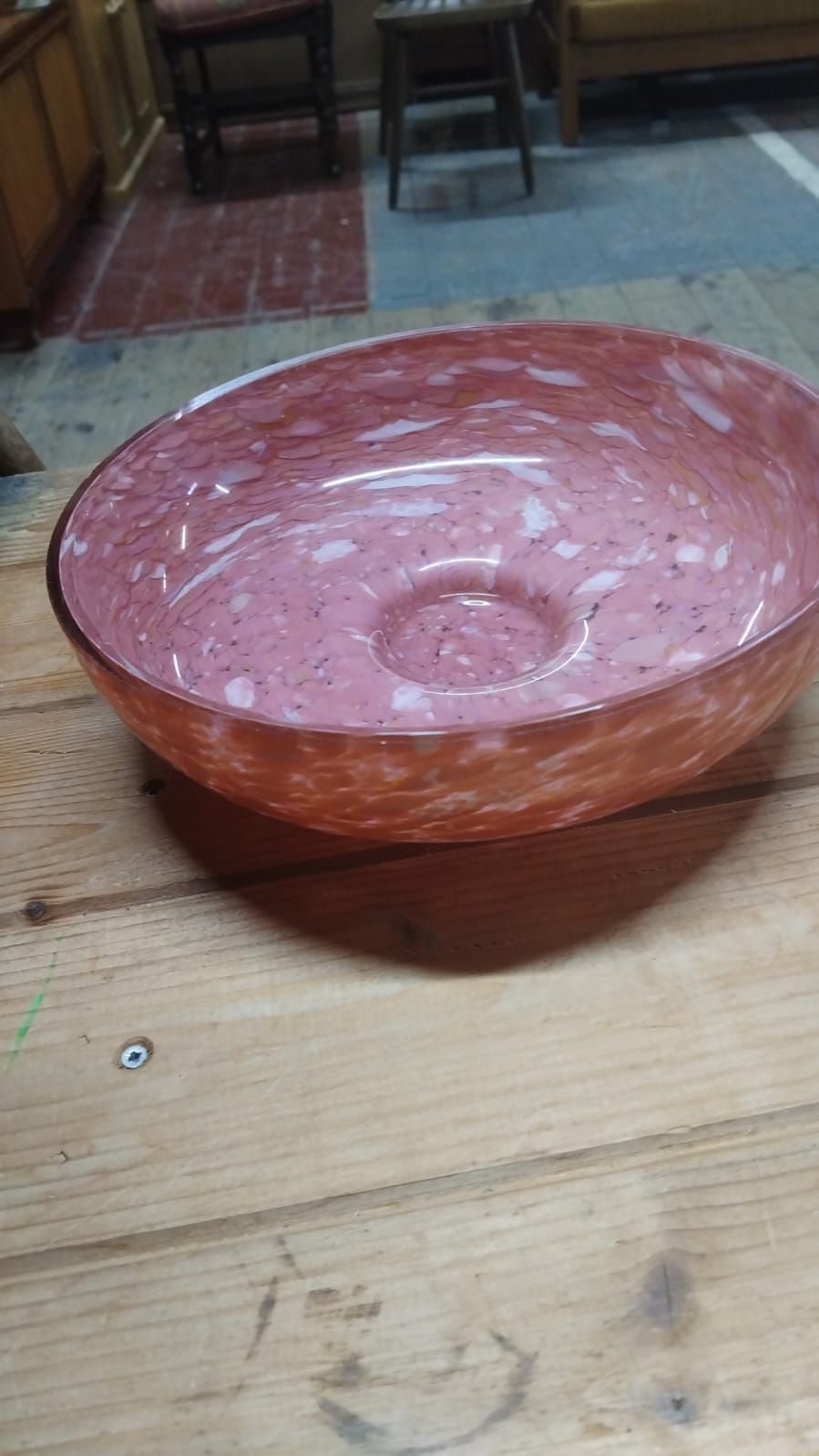 Lot 297 – A Large Mid-Century Pink and White Mottled Art Glass Centrepiece Bowl